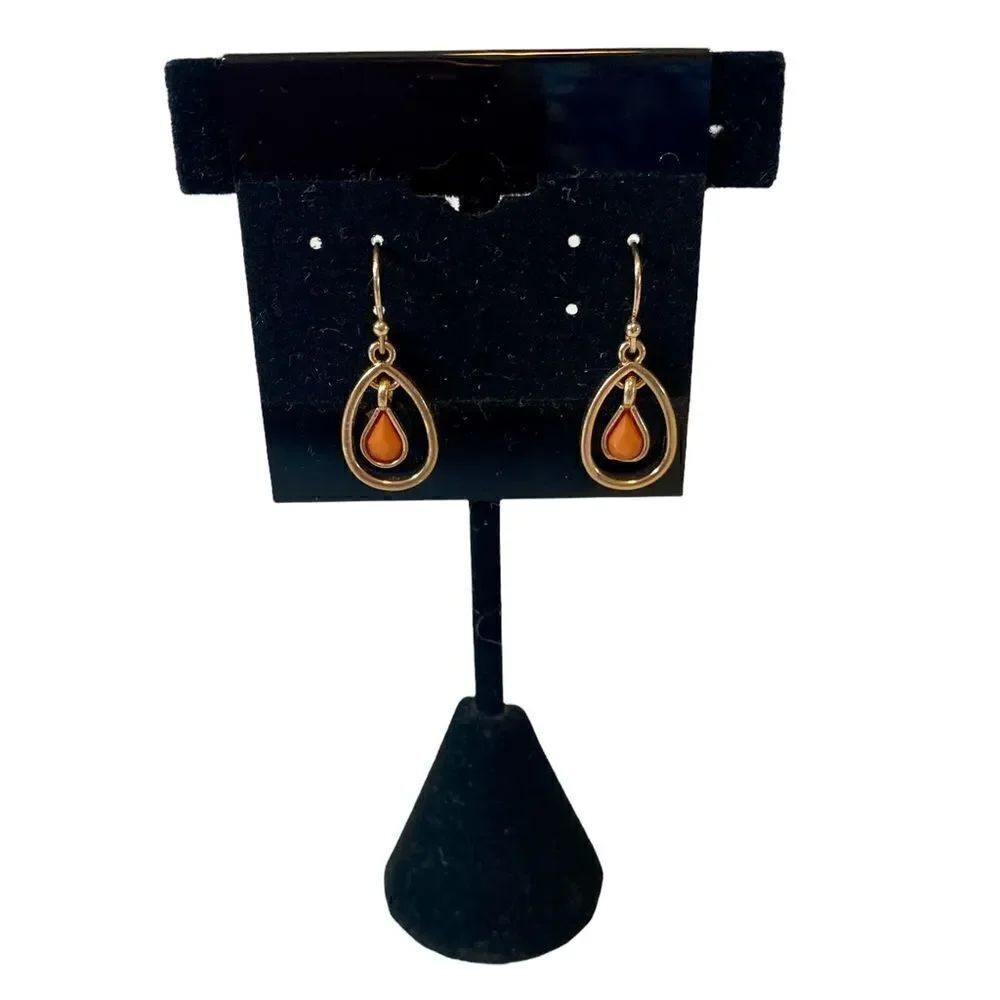 Orsay Brown & Gold Toned Teardrop Earrings. Simple & Sophisticated Looking.